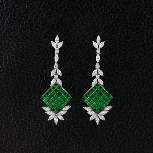 wave pattern earrings for women -Tsavorite & Diamond Dangle Earrings