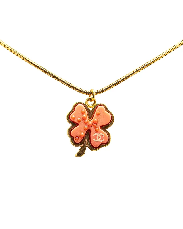 Ladies sunny charm necklaces -Gold Plated Clover Pendant Necklace with Resin Charm