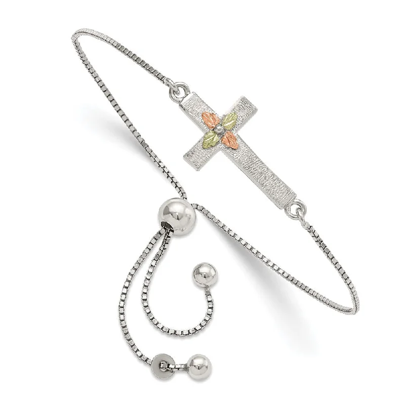 Ladies sunny charm bracelets -Sterling Silver w/ 12K Gold Accents Black Hills Gold Cross Adjustable Bolo Bracelet