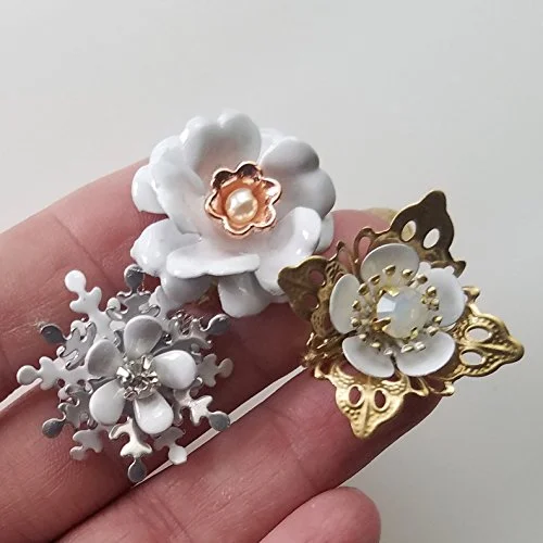 gold cloud design brooch for women -Tiny Mini White Brooch (set of 3)