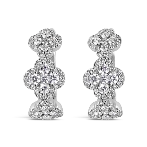 silver floral earrings for women -Triple Clover Diamond Earrings