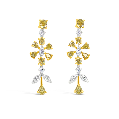 Yellow & White Diamond Dangle Earrings