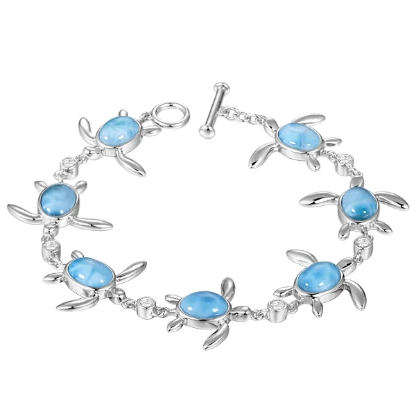 Ladies rose bloom bracelets -Sterling Silver Alamea Hawaii Larimar Honu Sea Turtle and CZ Bracelet