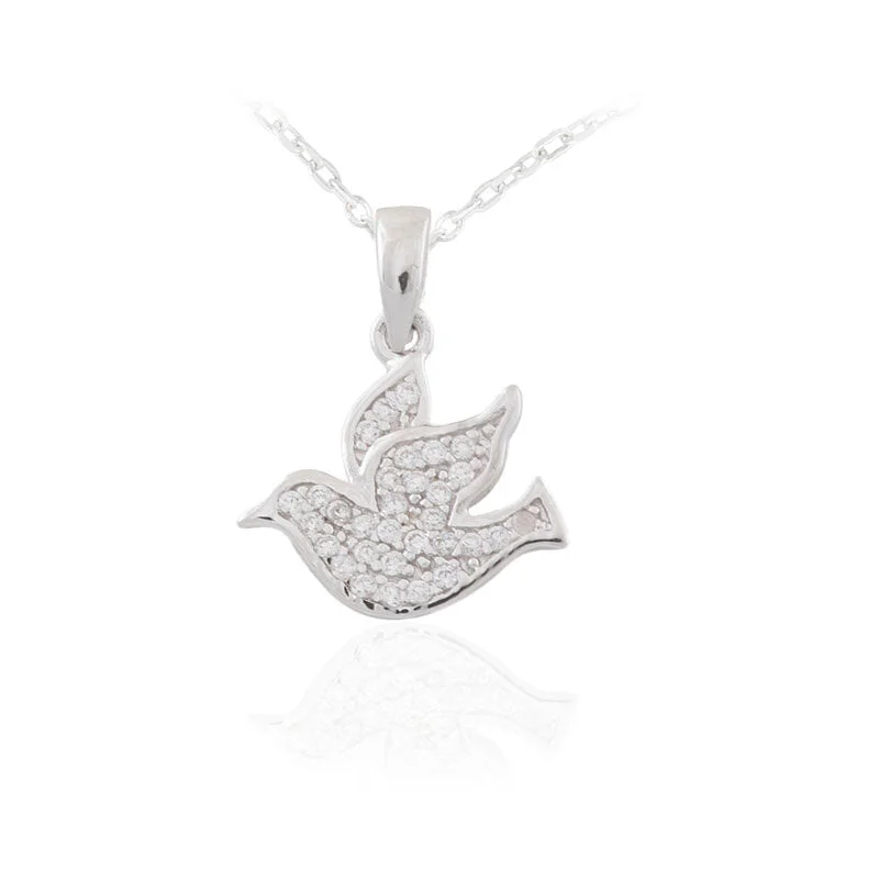 Ladies fitted collar necklaces -Communion Silver Dove Necklace