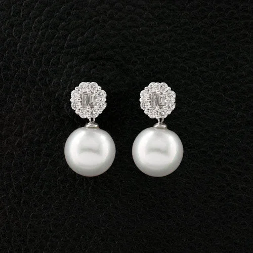 ladies hammered gold earrings -Pearl & Diamond Earrings