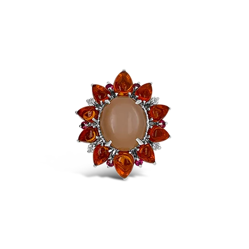 floral engraved rings for women -Mexican Opal & Orange Sapphire Ring