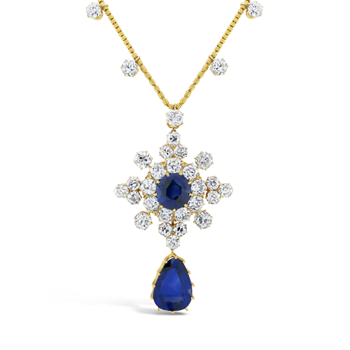 Ladies fitted collar necklaces -Sapphire & Diamond Tiffany Estate Necklace