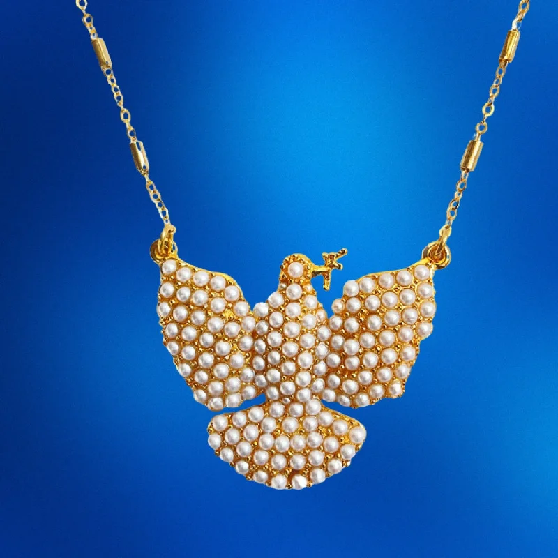 Ladies puppy charm necklaces -Faux Pearl Dove Necklace