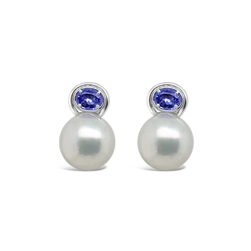 ladies gem earrings celestial themes -South Sea Pearl & Tanzanite Earrings