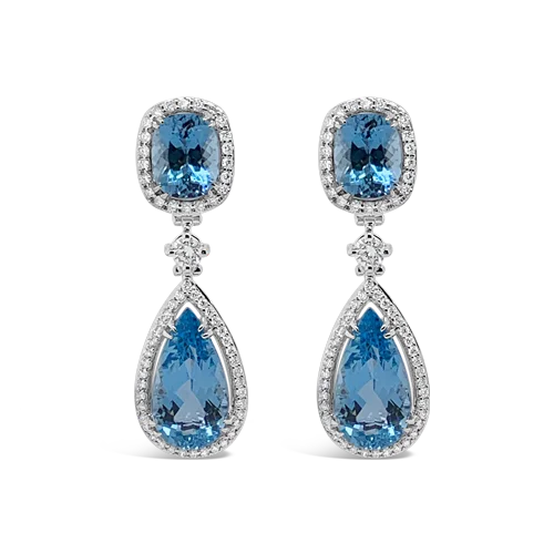 ladies gem earrings dream themes -Aquamarine & Diamond Dangle Earrings