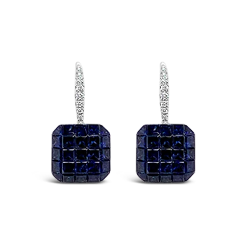 ladies gold earrings bee motifs -Sapphire & Diamond Dangle Earrings