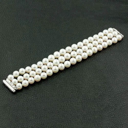 Ladies soft gleam bracelets -Three Row Pearl Bracelet