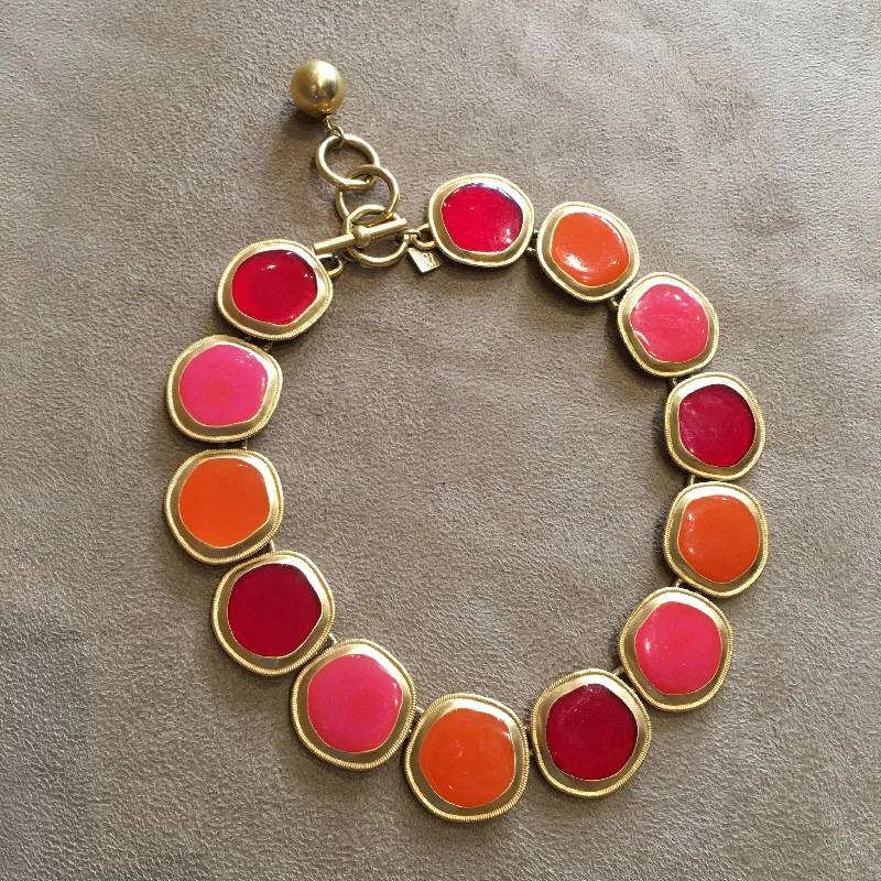 Ladies seafoam wave necklaces -Anne Klein Orange Red Enamel Statement Necklace