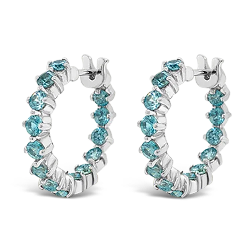 ladies white gold earrings lines -Blue Zircon Hoop Earrings