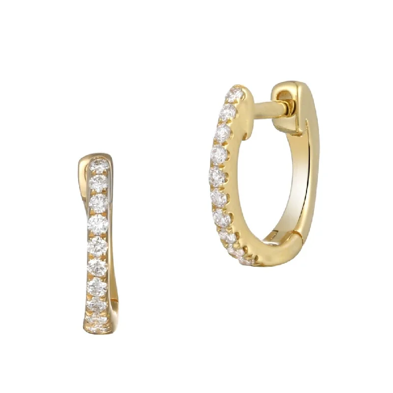 ladies rose gold rings star design -18ct Gold yellow gold small huggy style hoop earings set with diamonds