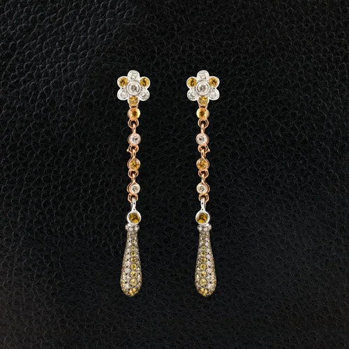 dotted pattern earrings for women -Yellow Sapphire & Diamond Dangle Earrings