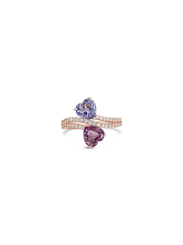 ladies rose gold rings anniversary gift -Heart Shaped Pink & Blue Sapphire Ring