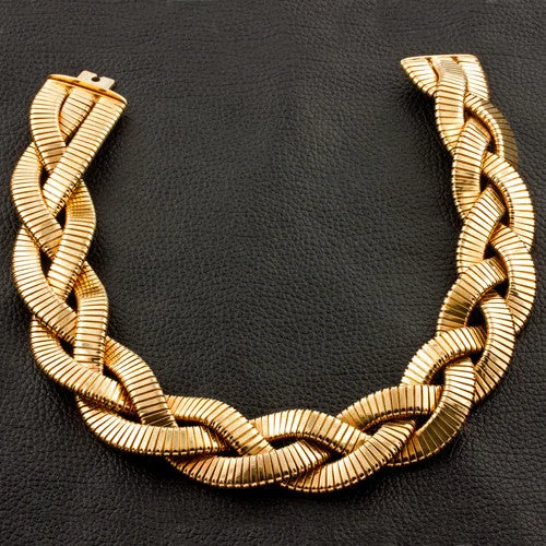 Ladies heavy bold necklaces -Braided Gold Estate Necklace