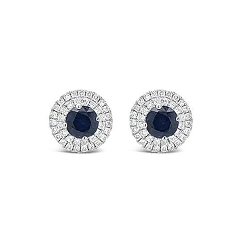 minimalist heart earrings for women -Sapphire & Double Diamond Halo Earrings