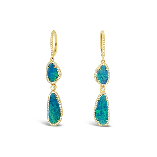 ladies gold earrings bee motifs -Opal & Diamond Dangle Earrings