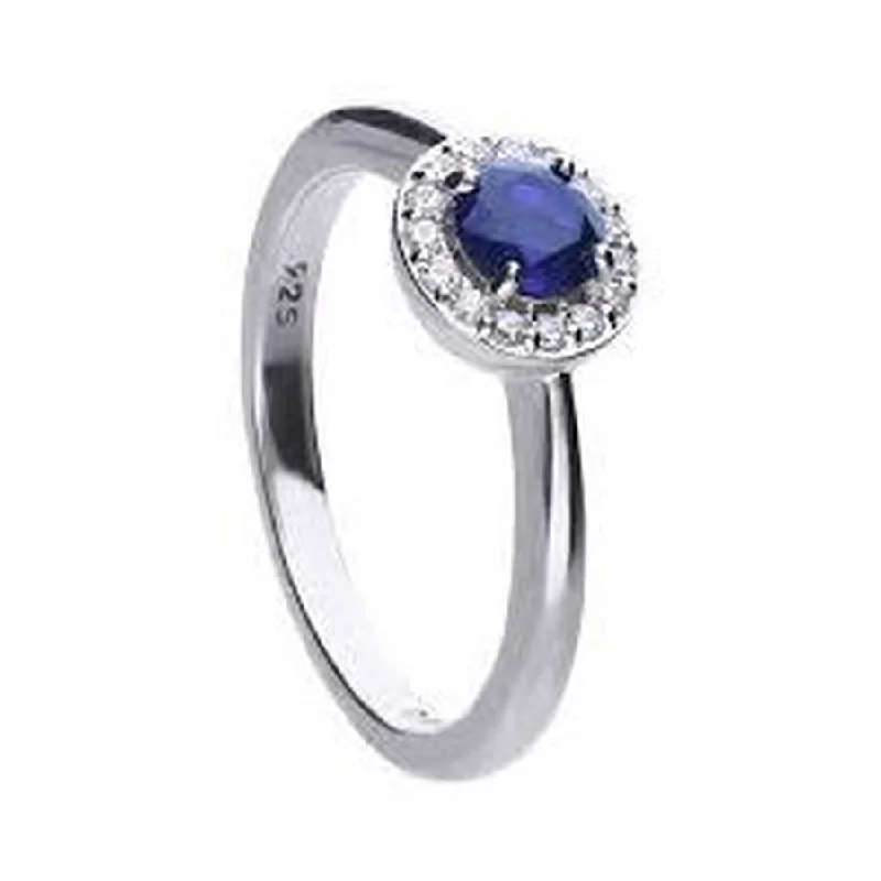 star accent rings for women -Silver Blue Cubic Zirconia Round Halo Cluster Ring, size S