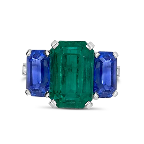 striped texture rings for women -Emerald & Sapphire Ring