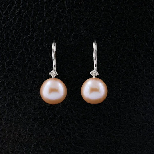 ladies gold earrings intricate patterns -Pink Pearl & Diamond Earrings