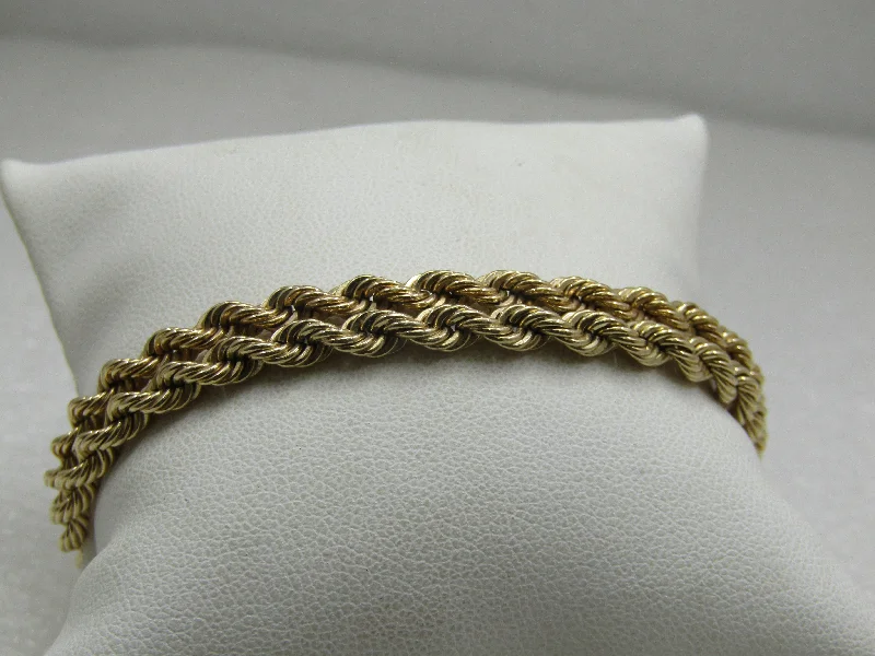 Ladies 10K gold charm bracelets -Vintage 14kt Gold Double Twisted Solid Rope Bracelet, 8" Unisex