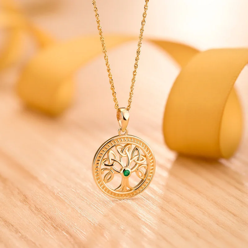 Ladies endless infinity necklaces -10k Gold Emerald Celtic Tree of Life Necklace