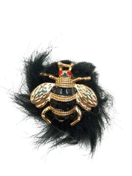 animal motif brooch for women -Gold Bee and Fur Brooch