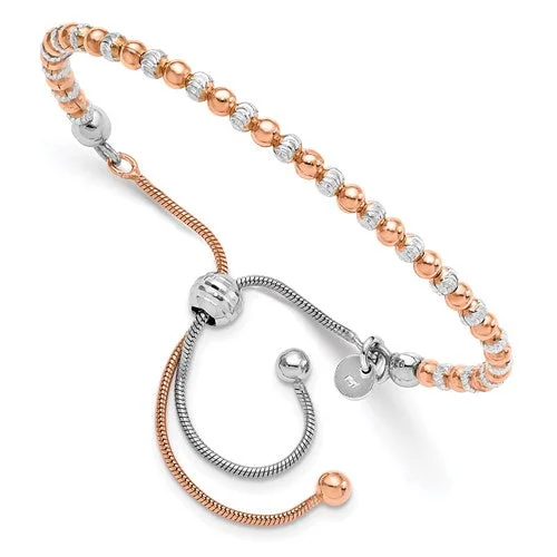 Ladies night flair bracelets -Sterling Silver Rose Gold-Plated D/C Bead Adjustable Bolo Bracelet