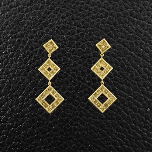 star drop earrings for women -Yellow Diamond Squares Earrings