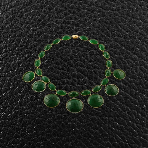 Ladies sandy shell necklaces -Green Onyx & Diamond Necklace