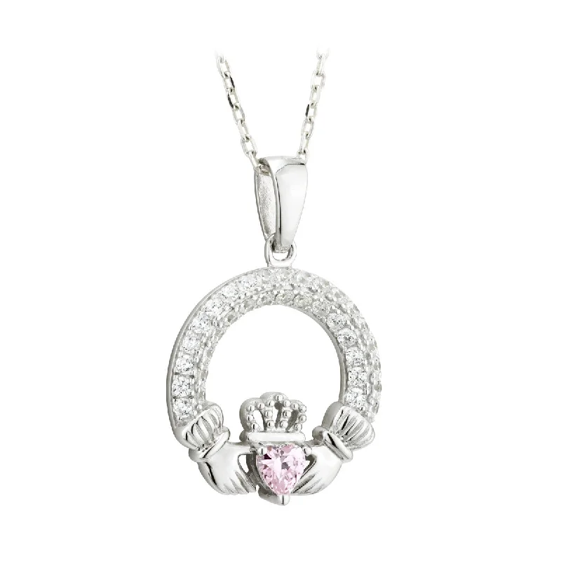 Ladies Asian flair necklaces -October Birthstone Claddagh Necklace