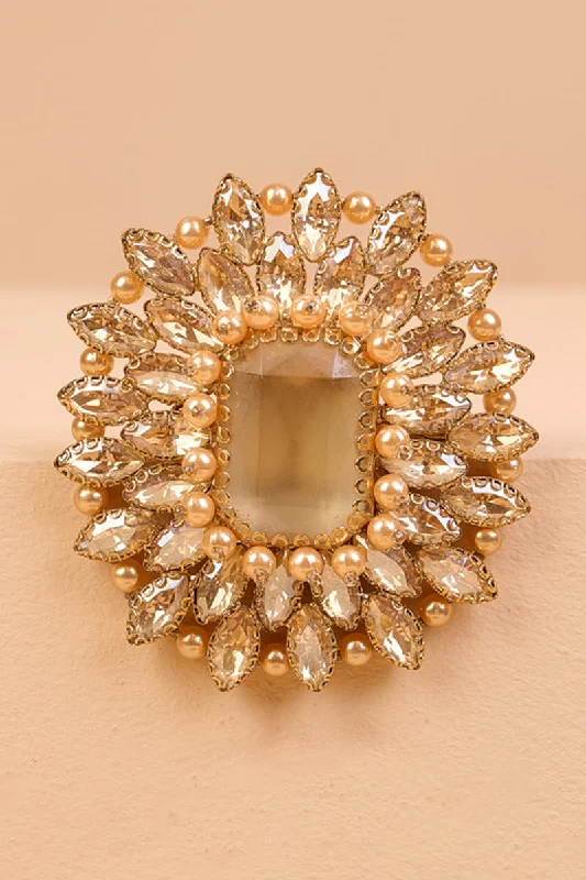 bar accent brooch for women -Gold Crystal Encrusted Brooch