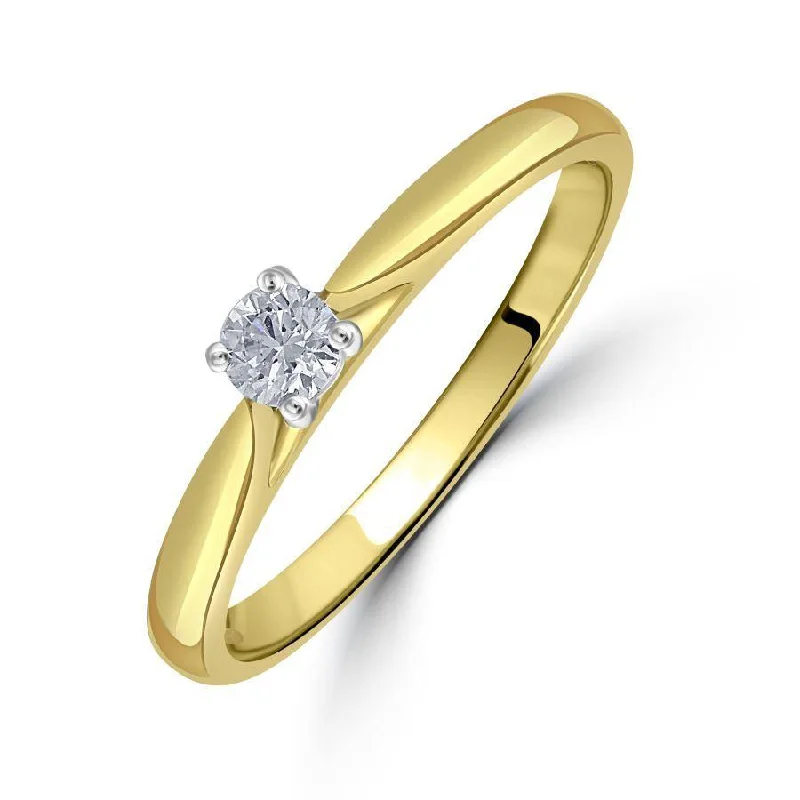 bar accent rings for women -0.15ct Round Brilliant Cut Diamond Solitaire 18ct Yellow Gold Ring