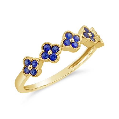 minimalist silver rings for women -Sapphire Flower/Clover Ring