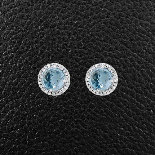 ladies pearl stud earrings -Blue Topaz & Diamond Earrings