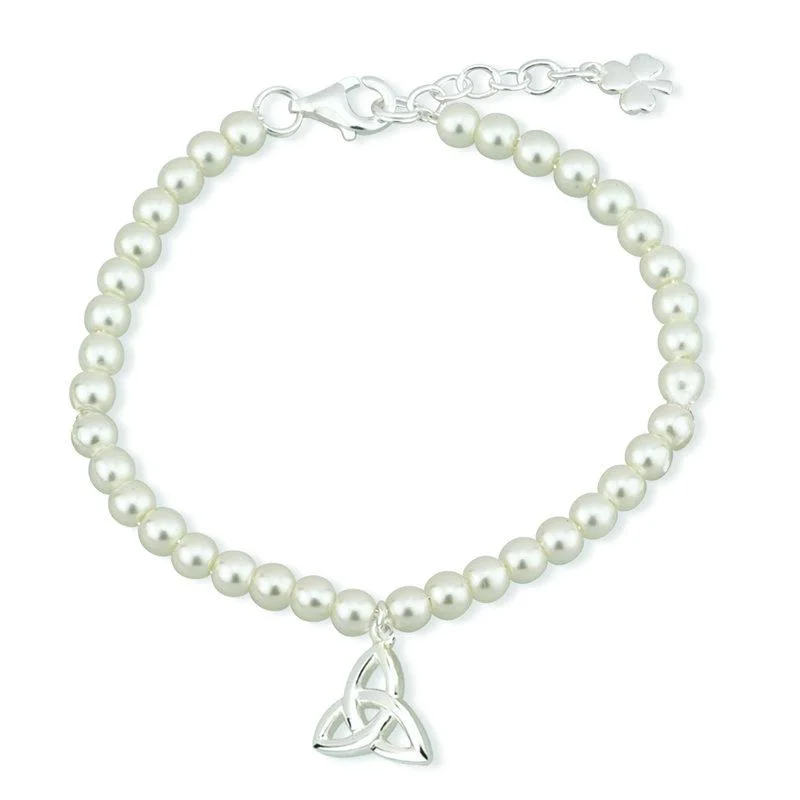 Ladies flutter butterfly bracelets -Communion Pearl Trinity Knot Bracelet