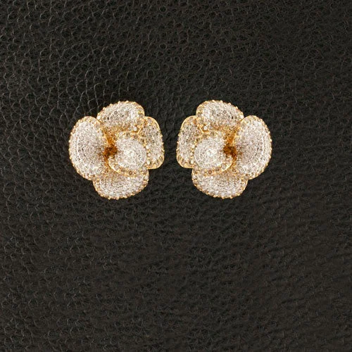 silver wave earrings for women -Brown & White Diamond Flower Earrings