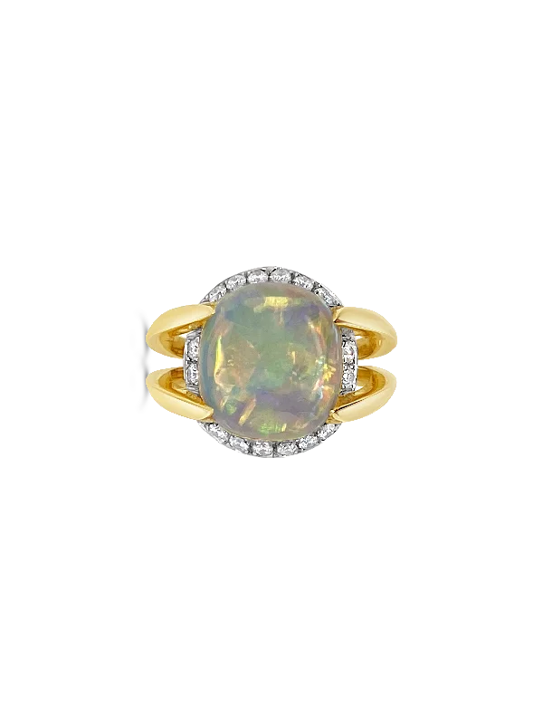 vintage rings for women retro design -Australian Crystal Opal & Diamond Ring