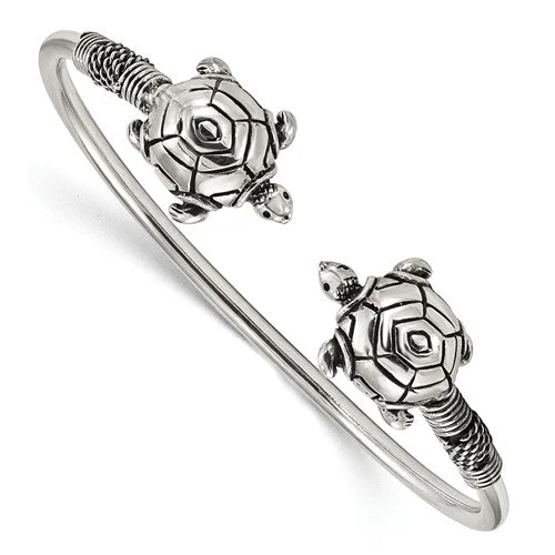 Ladies squad sparkle bracelets -Sterling Silver Antiqued Turtle Flexible Bangle Bracelet