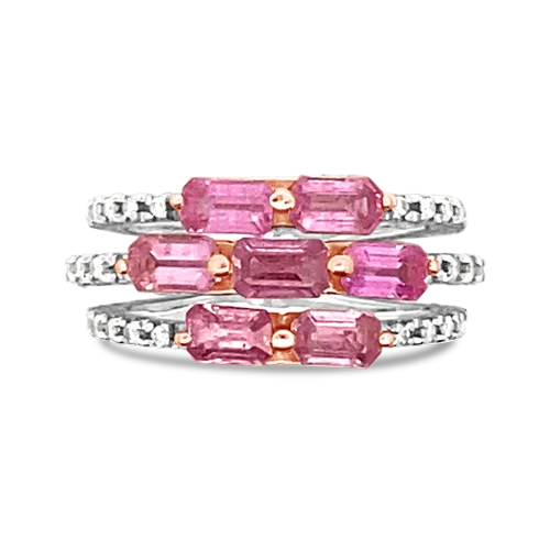 ladies silver rings aquamarine stones -Pink Sapphire & Diamond Ring