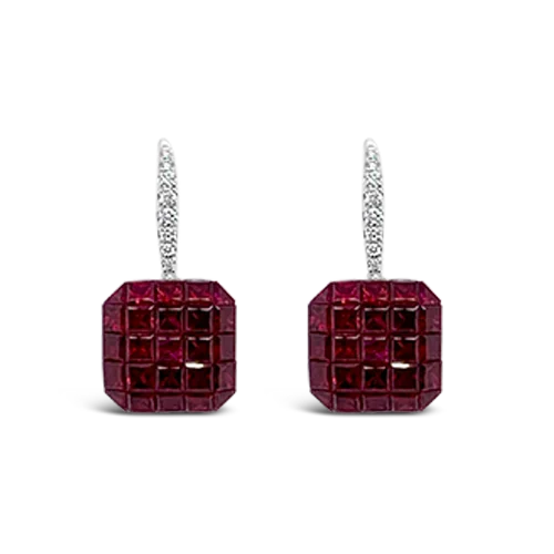 floral drop earrings for women -Ruby & Diamond Dangle Earrings