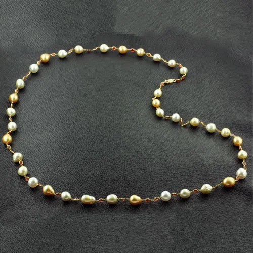 Ladies adjustable shine necklaces -Golden South Sea Pearl & Orange Sapphire Necklace