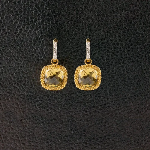 silver earrings for women floral motifs -Lemon Quartz & Yellow Sapphire Earrings