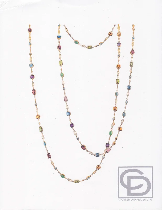 Ladies adjustable shine necklaces -Multi-color Gemstone Necklace