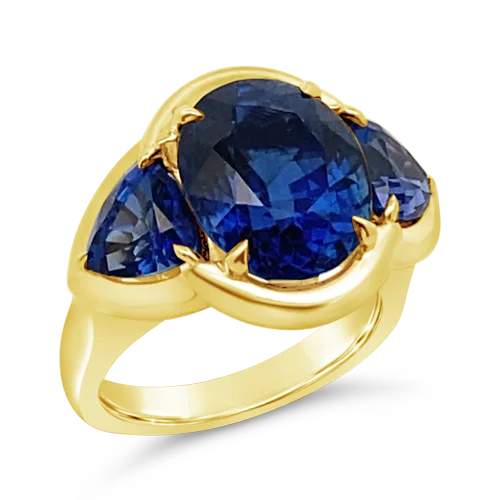 polished finish rings for women -Three Stone Blue Sapphire Ring