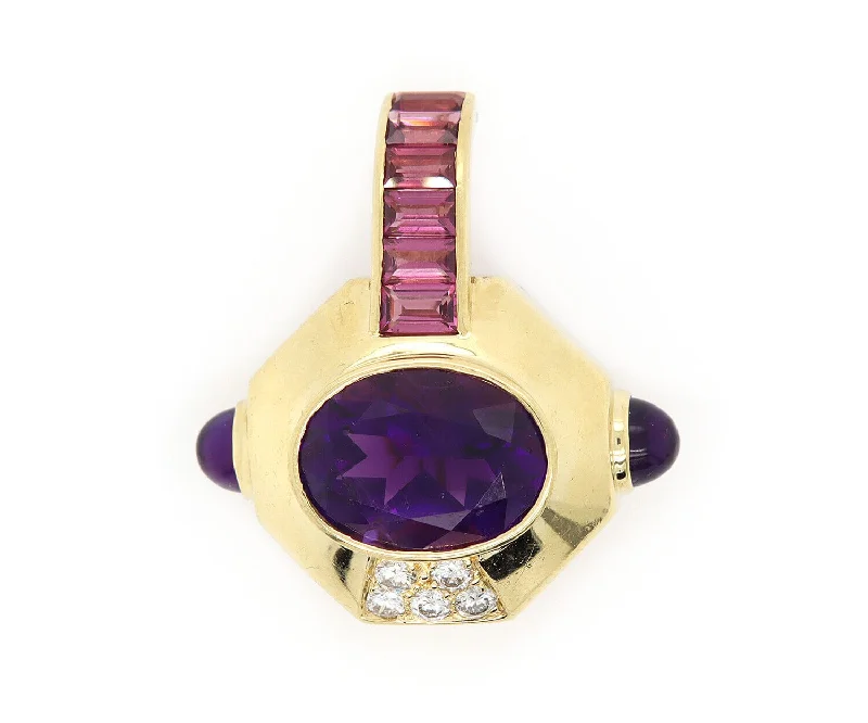 double gem brooch for women -Lagos Diamond Pink Tourmaline and Amethyst Brooch in 18K