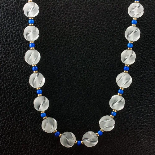 Ladies economical chic necklaces -Crystal & Lapis Bead Necklace